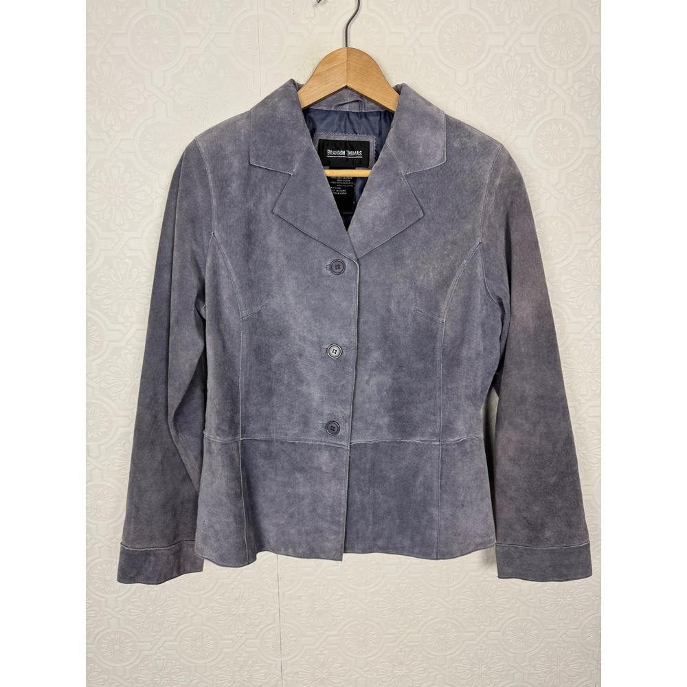 Brandon Thomas Vintage 90s Y2K Blue Gray Suede Leather Blazer Jacket Medium